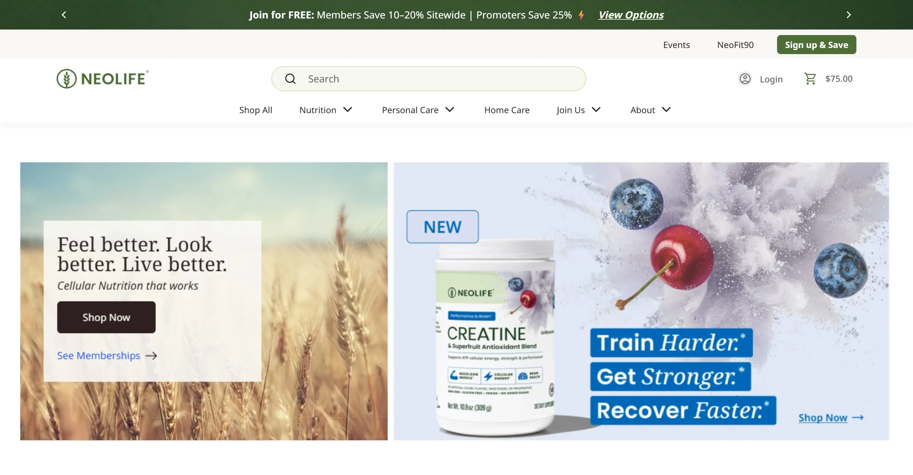 The live NeoLife storefront — beta.neolife.com